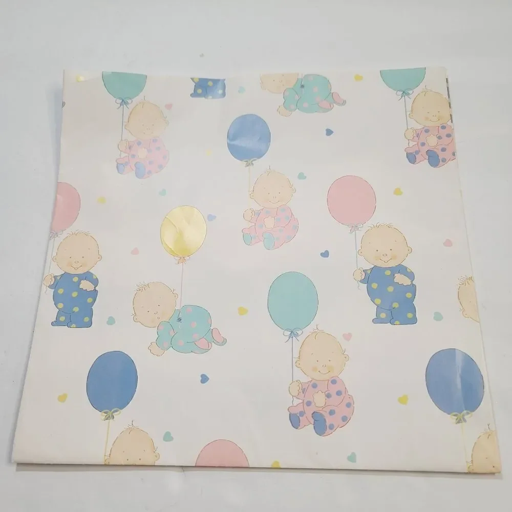 Vintage 90s 1991 Hallmark Cartoon Baby Balloons Baby Shower Gift Wrap